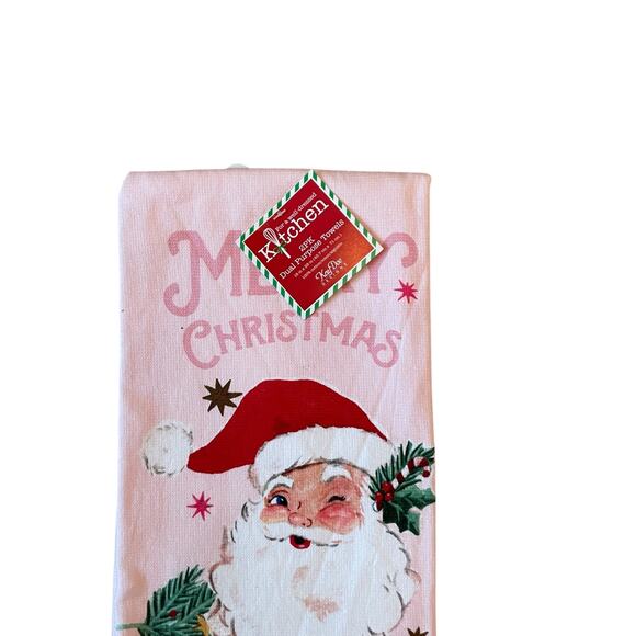 Set of 2  Pink Santa Christmas Kitchen Towels 18x28 Cotton Reto Holiday New - Picture 9 of 12